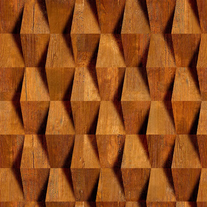 Selbstklebende 3D Tapete Holzoptik – Wood Cube Warm mit geometrischem Würfelmuster in warmer Holzstruktur für moderne Wandgestaltung.