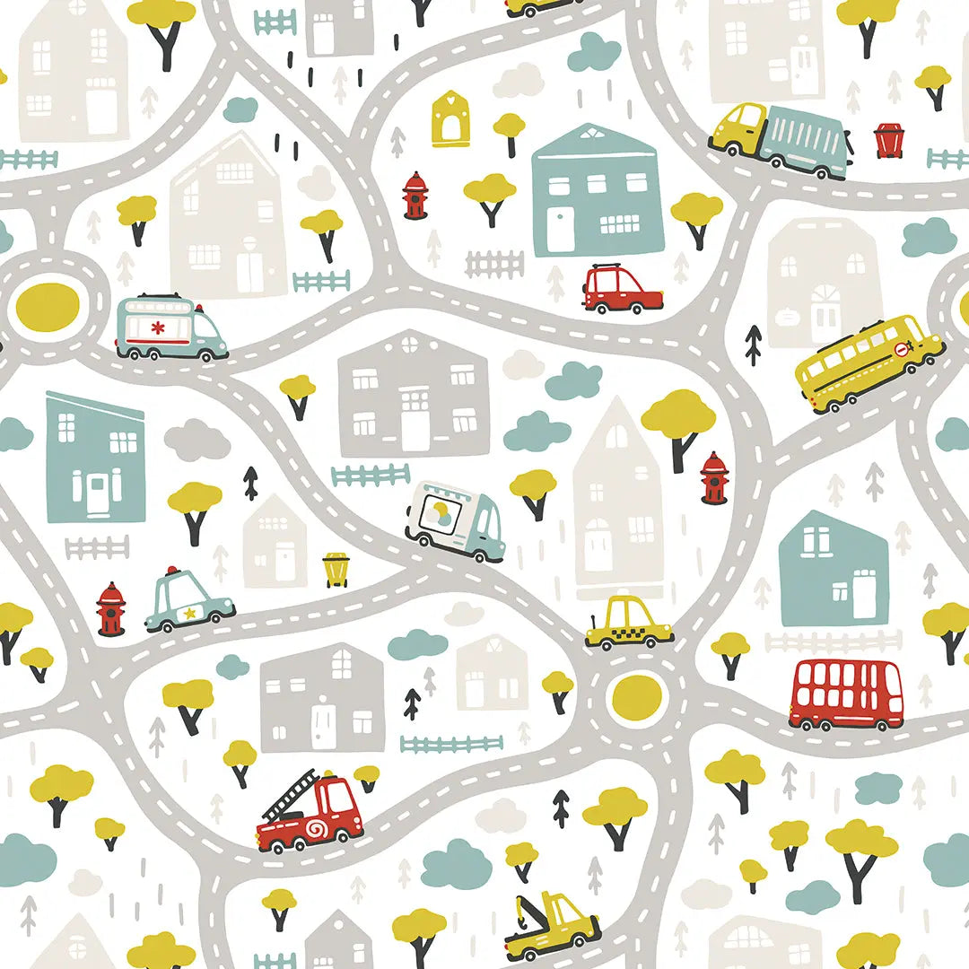 Wallpaper children's room vehicles city map