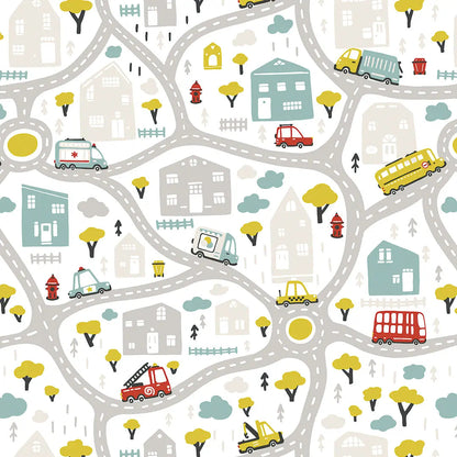 Wallpaper children's room vehicles city map