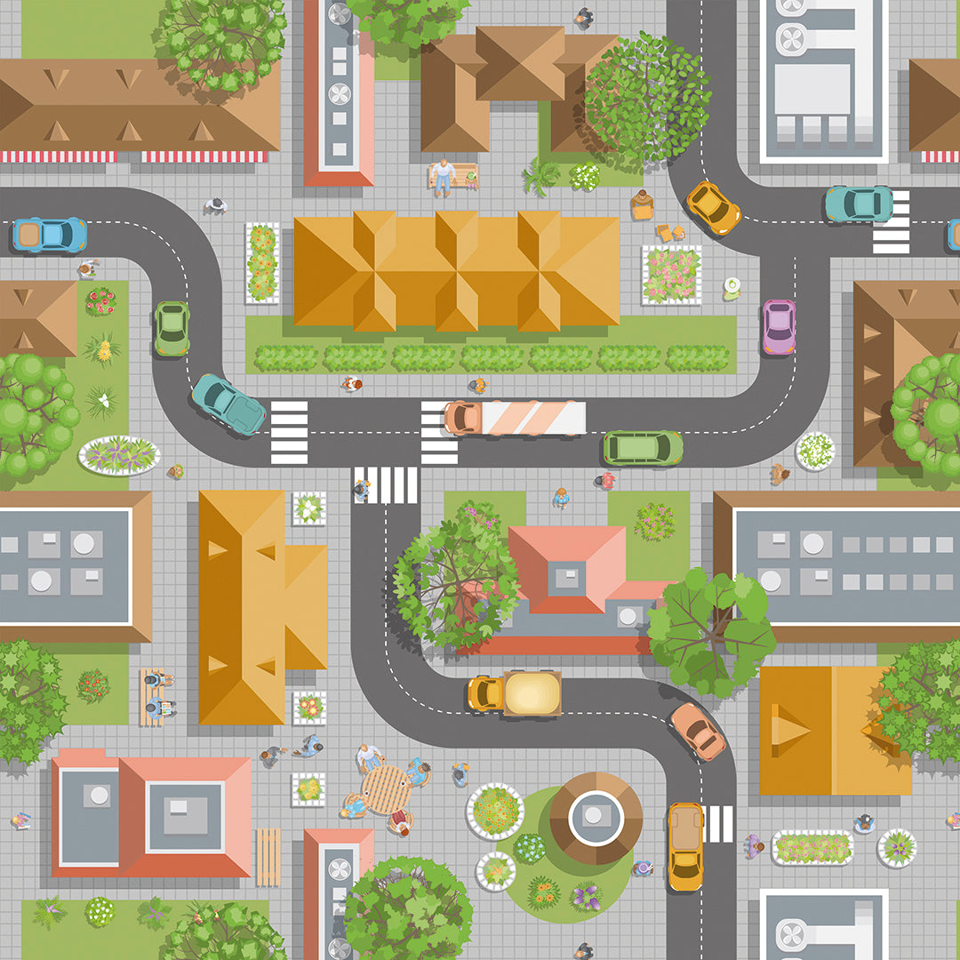 ✅ Straßen & Häuser ✅ Autos, Parks & Figuren ✨ Perfekt für kleine Autofans 🧒 Selbstklebende Kinderzimmer-Tapete — by Pimp My Wall