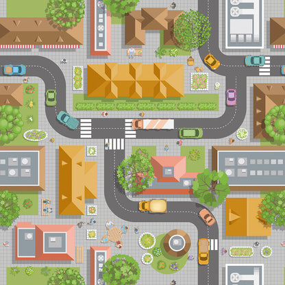 ✅ Straßen & Häuser ✅ Autos, Parks & Figuren ✨ Perfekt für kleine Autofans 🧒 Selbstklebende Kinderzimmer-Tapete — by Pimp My Wall