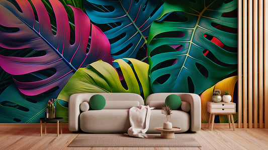 Tapete Tropical Fade  dunkle Monstera in Farbverlauf-Optik  intensives Farbspiel mit Tiefe  exotisch, elegant, kunstvoll  Design by Pimp My Wall