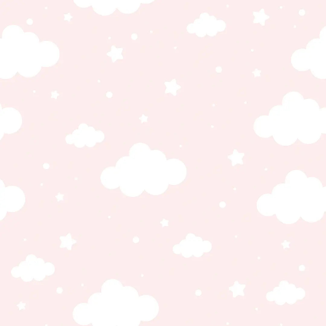 Wallpaper children's room clouds stars pale pink