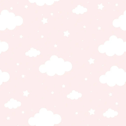 Wallpaper children's room clouds stars pale pink
