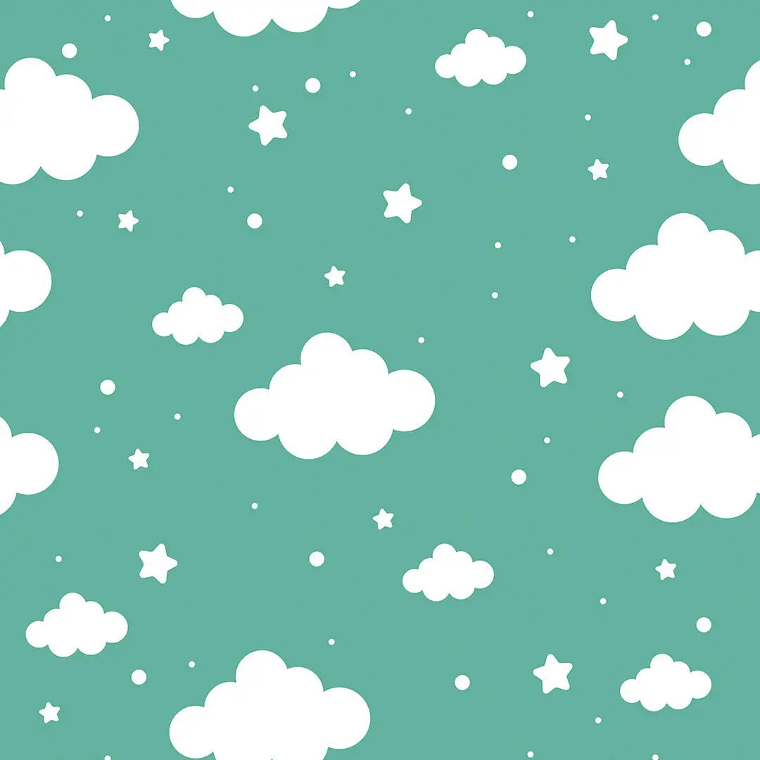 Wallpaper nursery clouds stars turquoise