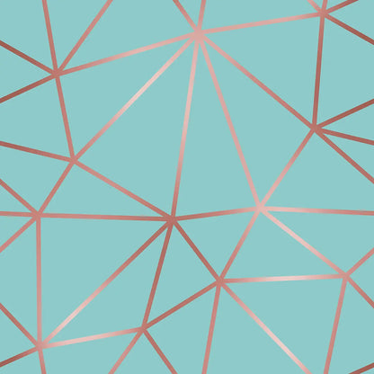 Zazz Rosegold Thick Aqua – Geometrische Tapete Rosegold & Türkis