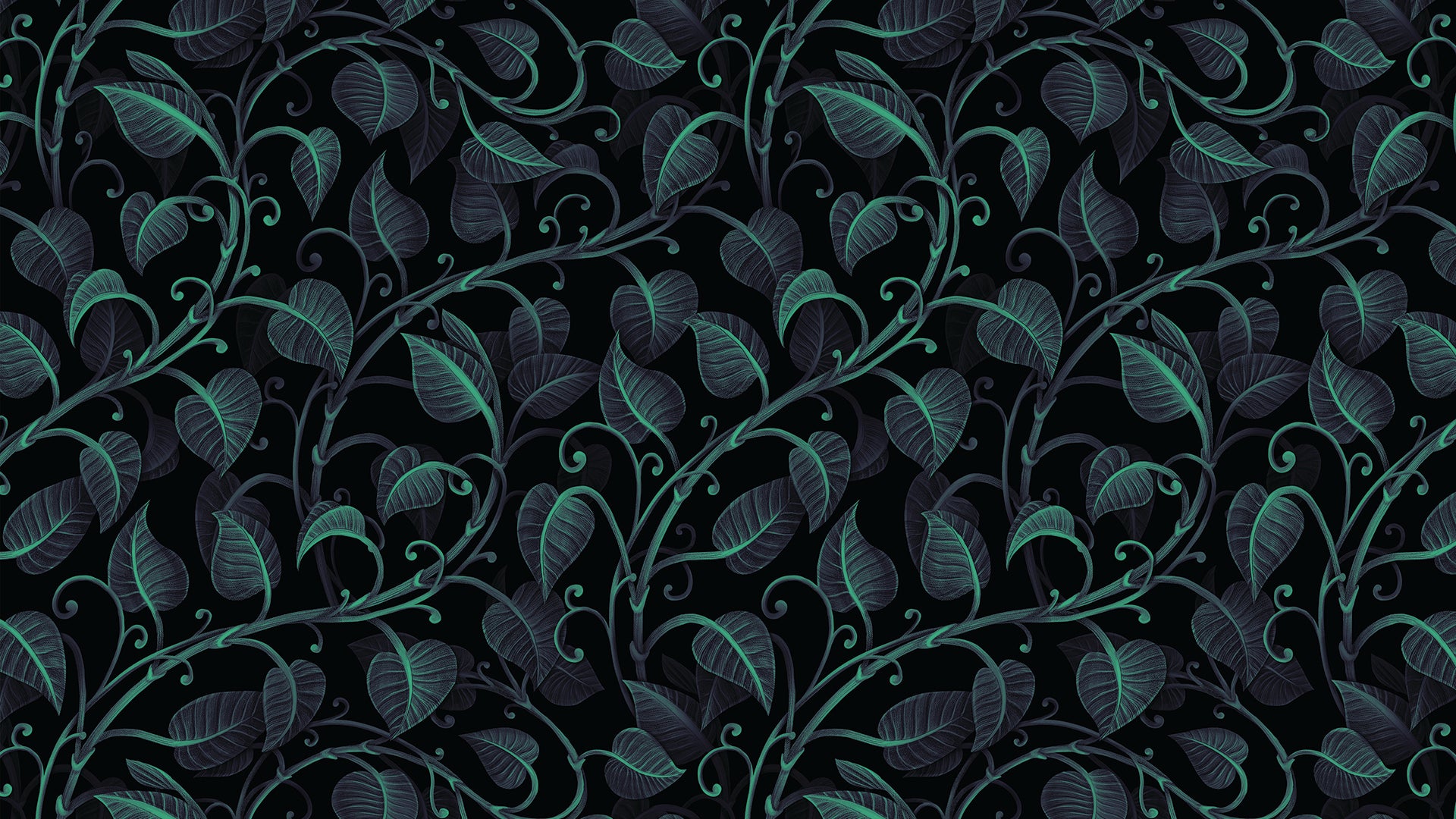 Botanische Tapete schwarz-grün » Filigranes Blattmuster für edle Räume  Elegant & dunkel  Jetzt entdecken bei Pimp my Wall