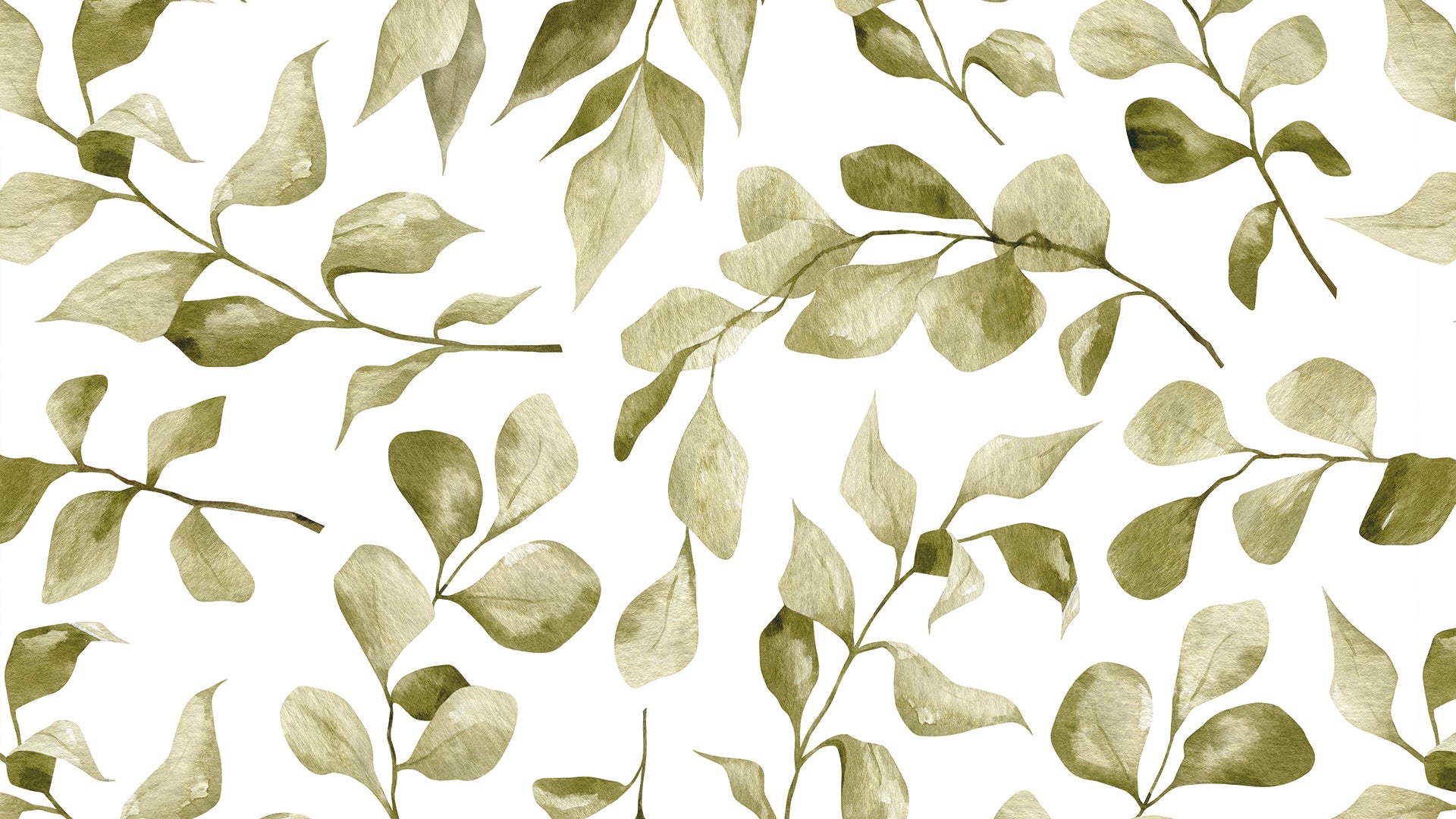 Botanische Tapete mit Aquarell-Blättern » Helle Naturmotive in Olivgrün  Skandinavischer Stil  Jetzt online entdecken