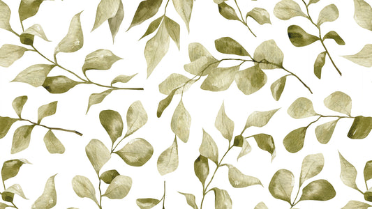 Botanische Tapete mit Aquarell-Blättern » Helle Naturmotive in Olivgrün  Skandinavischer Stil  Jetzt online entdecken
