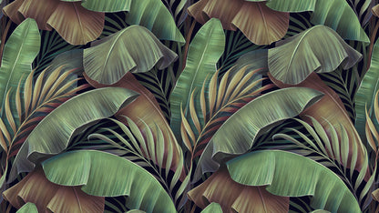 Tropische Tapete in Grün & Braun  Harmonische Naturtöne  Bananenblatt-Design mit Tiefe – by Pimp My Wall