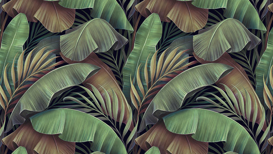 Tropische Tapete in Grün & Braun  Harmonische Naturtöne  Bananenblatt-Design mit Tiefe – by Pimp My Wall