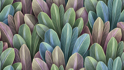 Bunte Dschungeltapete  Blätter in Violett, Blau, Grün & Rosé  Frisch, kreativ & lebendig – by Pimp My Wall