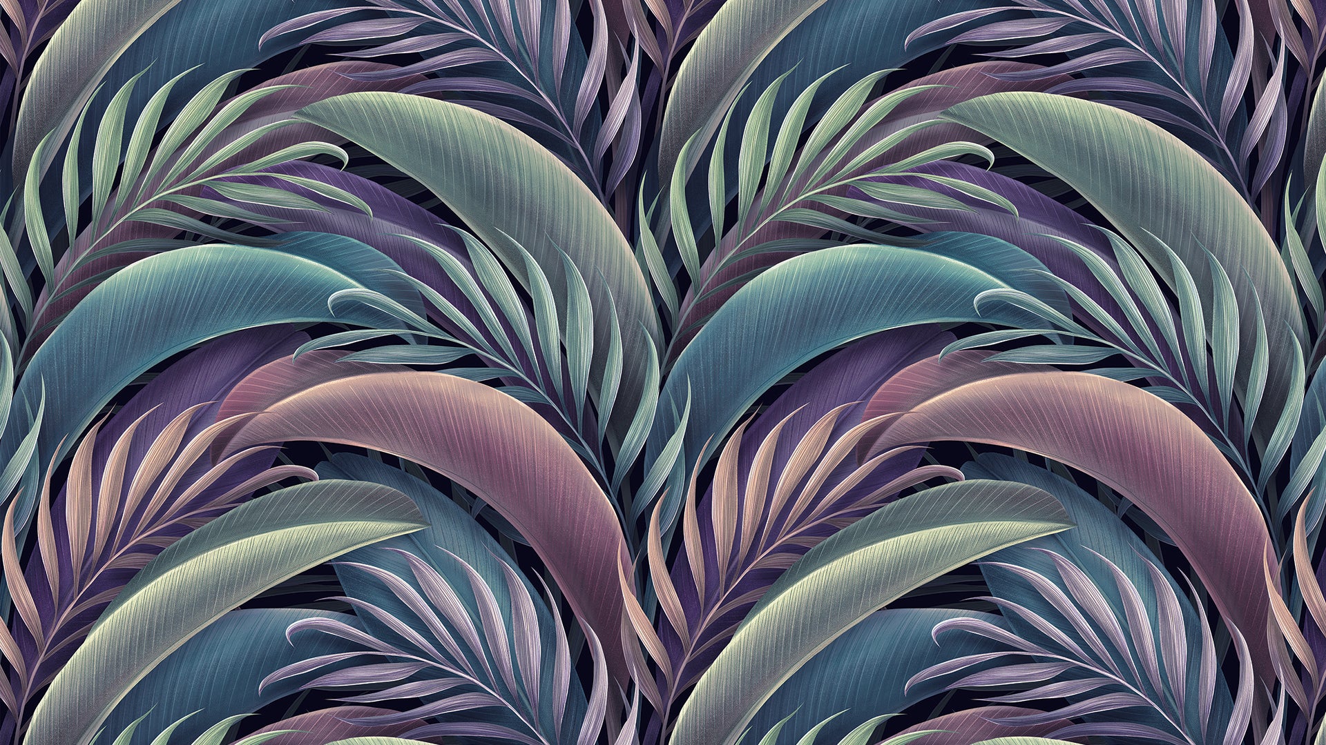 Palmblatt-Tapete in Violett & Grün  Sanftes, harmonisches Muster  Ideal für ruhige & stilvolle Räume – by Pimp My Wall
