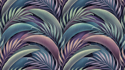 Palmblatt-Tapete in Violett & Grün  Sanftes, harmonisches Muster  Ideal für ruhige & stilvolle Räume – by Pimp My Wall