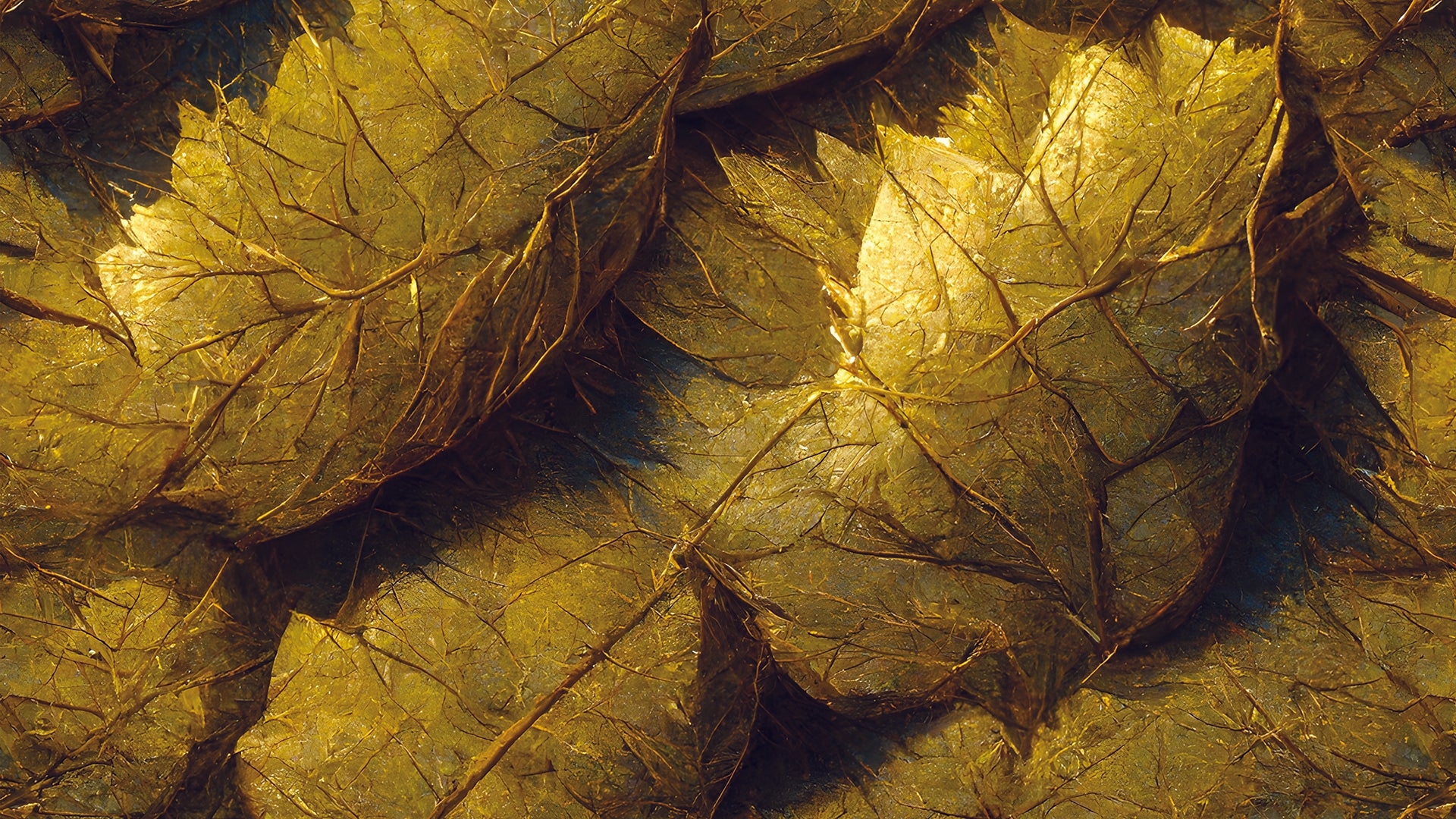 Edle Blättertapete  Intensives Gold auf dunklem Grund  Luxuriös & naturinspiriert – by Pimp My Wall