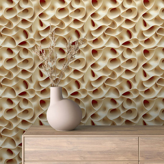 3D Tapete mit plastischem Schlaufen-Design  geschwungene Formen in Creme & Rot  selbstklebende Tapete  PVC-frei  Lieferzeit 2-4 Werktage PCC FoliaConcept
