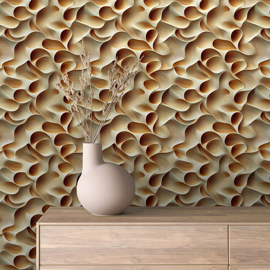 3D Fototapete mit Faltenmuster in Beige & Braun  organisches Design mit Tiefenwirkung  selbstklebende Tapete  PVC-frei  Lieferzeit 2-4 Werktage PCC FoliaConcept