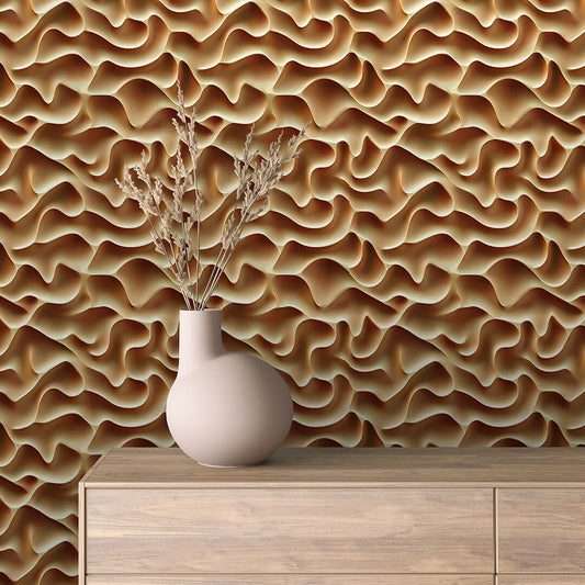3D Tapete mit Wellenstruktur in Gold-Beige  edler 3D-Effekt  selbstklebende Tapete  PVC-frei  Lieferzeit 2-4 Werktage PCC FoliaConcept
