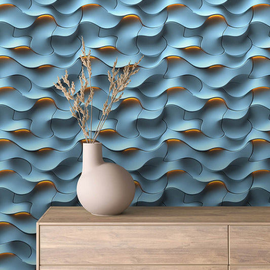 3D Tapete mit Wellenstruktur  Blau-Gold-Effekt  selbstklebende Tapete  PVC-frei  Lieferzeit 2-4 Werktage PCC FoliaConcept