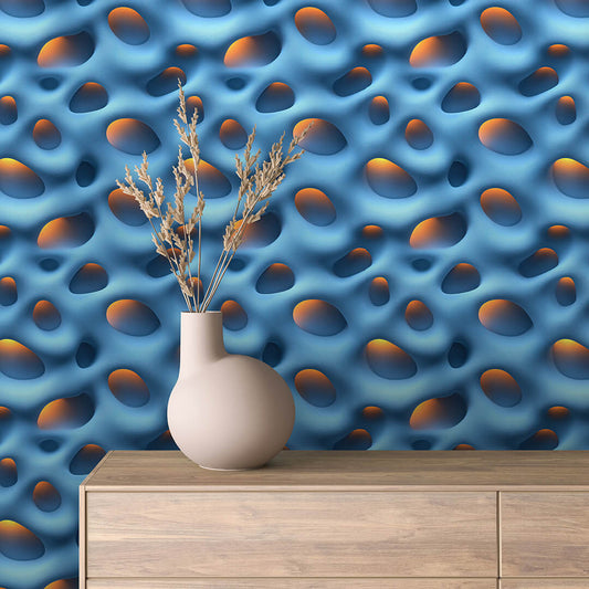 3D Tapete mit Lochstruktur  Blau-Orange Highlights selbstklebende Tapete  PVC-frei  Lieferzeit 2-4 Werktage PCC FoliaConcept