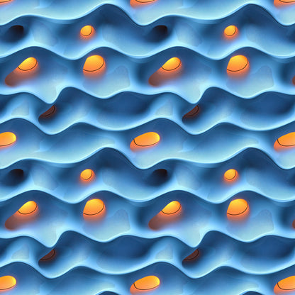 3D Fototapete mit Wellenmuster  Blaue 3D-Struktur mit orangem Akzent selbstklebende Tapete  PVC-frei  Lieferzeit 2-4 Werktage PCC FoliaConcept