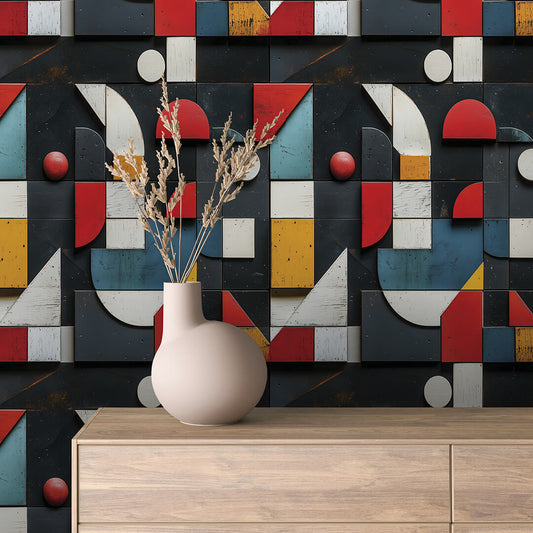 3D-Tapete im Retro-Bauhaus-Stil  Geometrische Kunst in Primärfarben  Selbstklebend & PVC-frei  Jetzt entdecken bei PCC FoliaConcept!