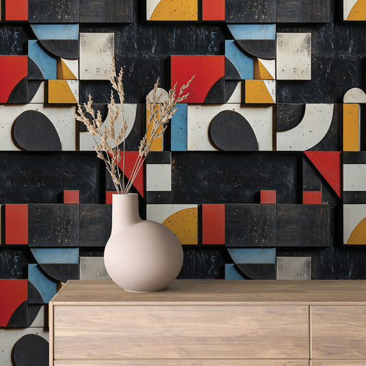 3D-Tapete im Bauhaus-Stil  Geometrischer Vintage-Look mit Tiefe  Selbstklebend & PVC-frei  Jetzt entdecken bei PCC FoliaConcept!