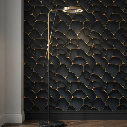 3D Wand schwarz-gold mit Lampe