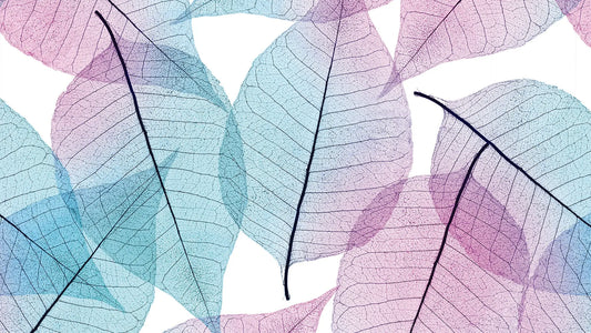 Blätter-Tapete Rosa & Blau – Modern Detailansicht – Rosa, Blau, selbstklebend