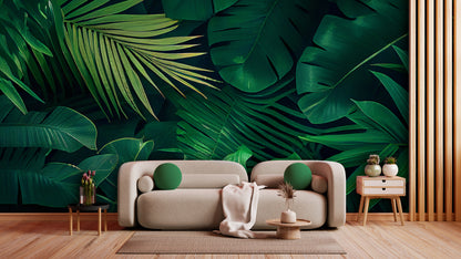 Tropische Tapete  Tiefer Grünton  Design by Pimp My Wall