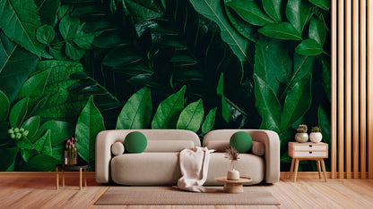 Dunkelgrüne Blätter-Tapete  Tiefe Naturstimmung fürs Zuhause  Design by Pimp My Wall