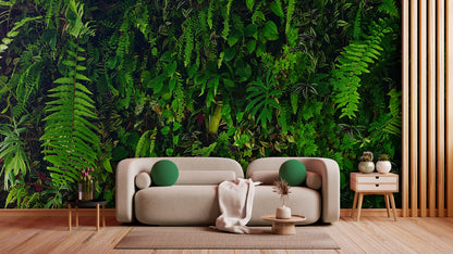 Tapete Urban Jungle  vertikale Pflanzenwand in sattem Grün  Design by Pimp My Wall