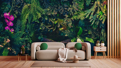 Tapete Jungle Nocturne  tropisches Dschungeldesign mit Blüten & Schattenwirkung  Design by Pimp My Wall