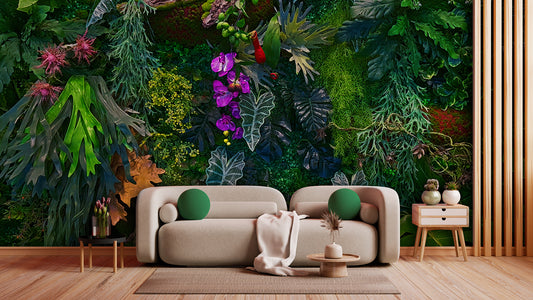 Tapete Wild Eden  dichter Dschungel-Look mit tropischen Highlights  exotisch & detailreich  Design by Pimp My Wall