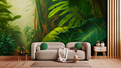 Tapete Tropenfluss  tropisches Dschungeldesign  grüne Oase fürs Zuhause  Design by Pimp My Wall