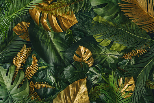 Tapete Golden Tropics  tropisch & elegant  goldene Blätter  luxuriöser Dschungel-Look  Design by Pimp My Wall