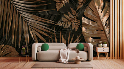 Tapete Midnight Bronze Jungle  tropisch & dunkel  metallic Bronze  edles Wanddesign  Design by Pimp My Wall