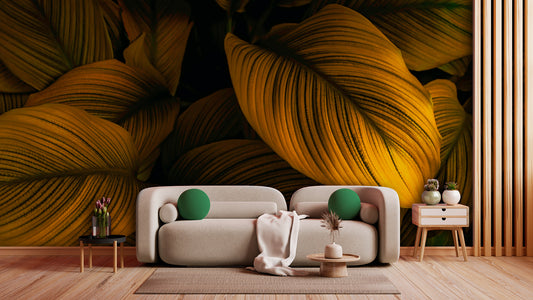 Tapete Golden Jungle  gold-gelbe Blätter  tropische Eleganz  edel & stilvoll  Design by Pimp My Wall