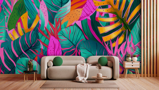 Tapete TropiPop Wild Fruits  tropischer Pop-Art-Stil  kräftige Farben mit Obst-Vibes  Design by Pimp My Wall  Farbkick für jeden Raum