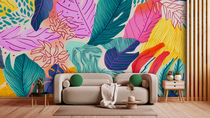 Tapete TropiPop Soft Bloom  zarte Tropenmuster in Pastellfarben  verspielt & leicht  Design by Pimp My Wall  Tropen trifft Softpop