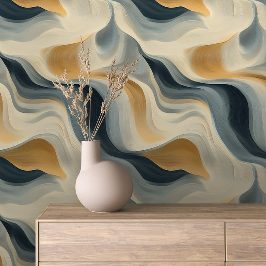 Blau-Gold Wellen Abstrakt