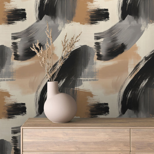 Pinselstrich Beige-Schwarz Abstrakt