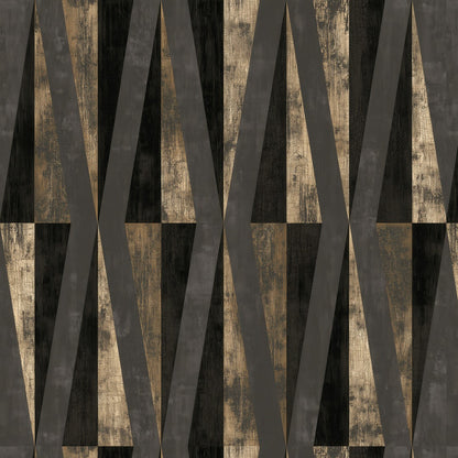 Tapete Schwarz Gold Geometrische Dreiecke – Detailansicht von Patina und Goldton