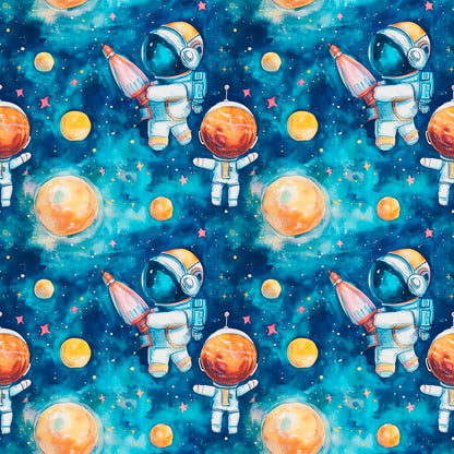 Fototapete Kinderzimmer mit Astronauten und Planeten im Weltall