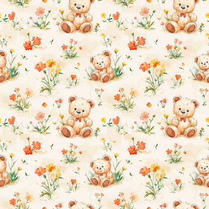 Fototapete Kinderzimmer mit Teddybären und Blumenwiese
