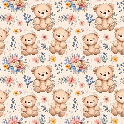 Fototapete Kinderzimmer mit Teddybären und Blumen