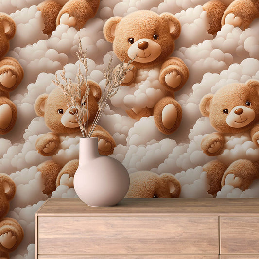 Fototapete Kinderzimmer mit Teddybären und Wolken
