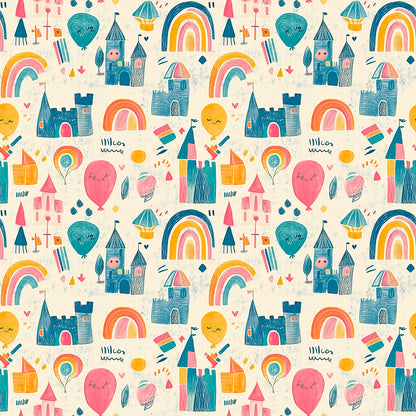 Fototapete Kinderzimmer mit Burgen und Regenbogen