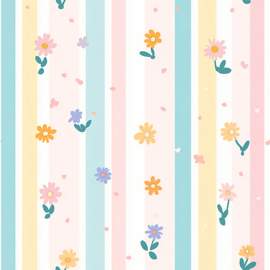 Pastell-Blumentapete mit Streifen für Babyzimmer – PVC-frei, selbstklebend, Made in Germany, ideal fürs Kinderzimmer, mit schnellem Versand.