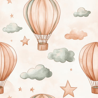 Vintage-Tapete mit Heißluftballons & Sternen – PVC-frei, selbstklebend, Made in Germany, ideal fürs Babyzimmer, mit schnellem Versand. 
